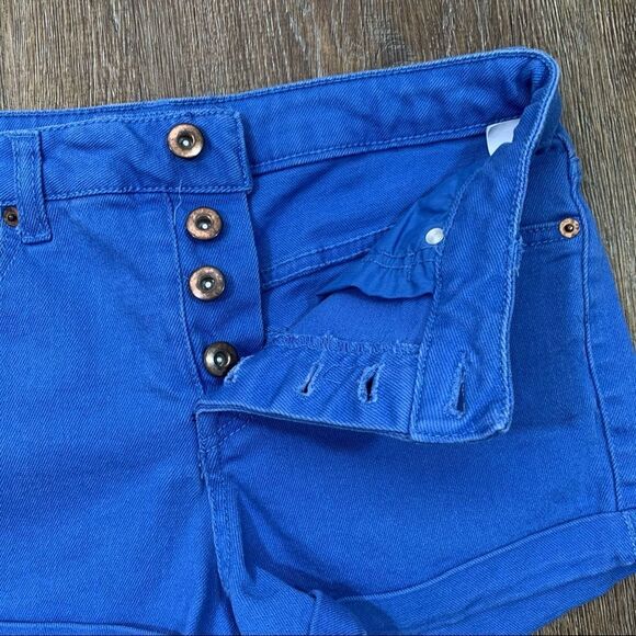 Blue Button Fly Jean Shorts - Picture 3 of 6